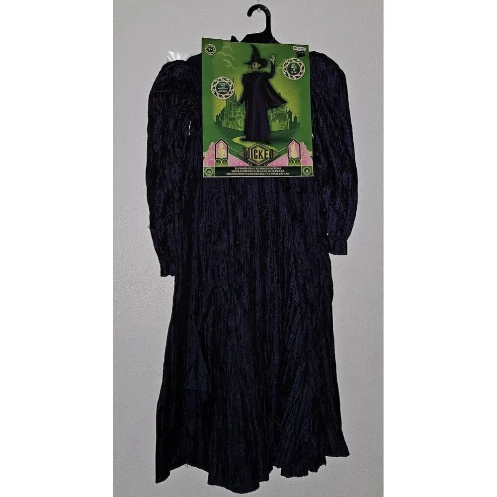 NEW Wicked Elphaba Deluxe Halloween Costume Girls Medium 7-8 Dress Cape Hat